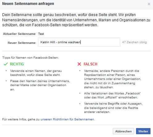 Facebook seitennamen ändern 2019